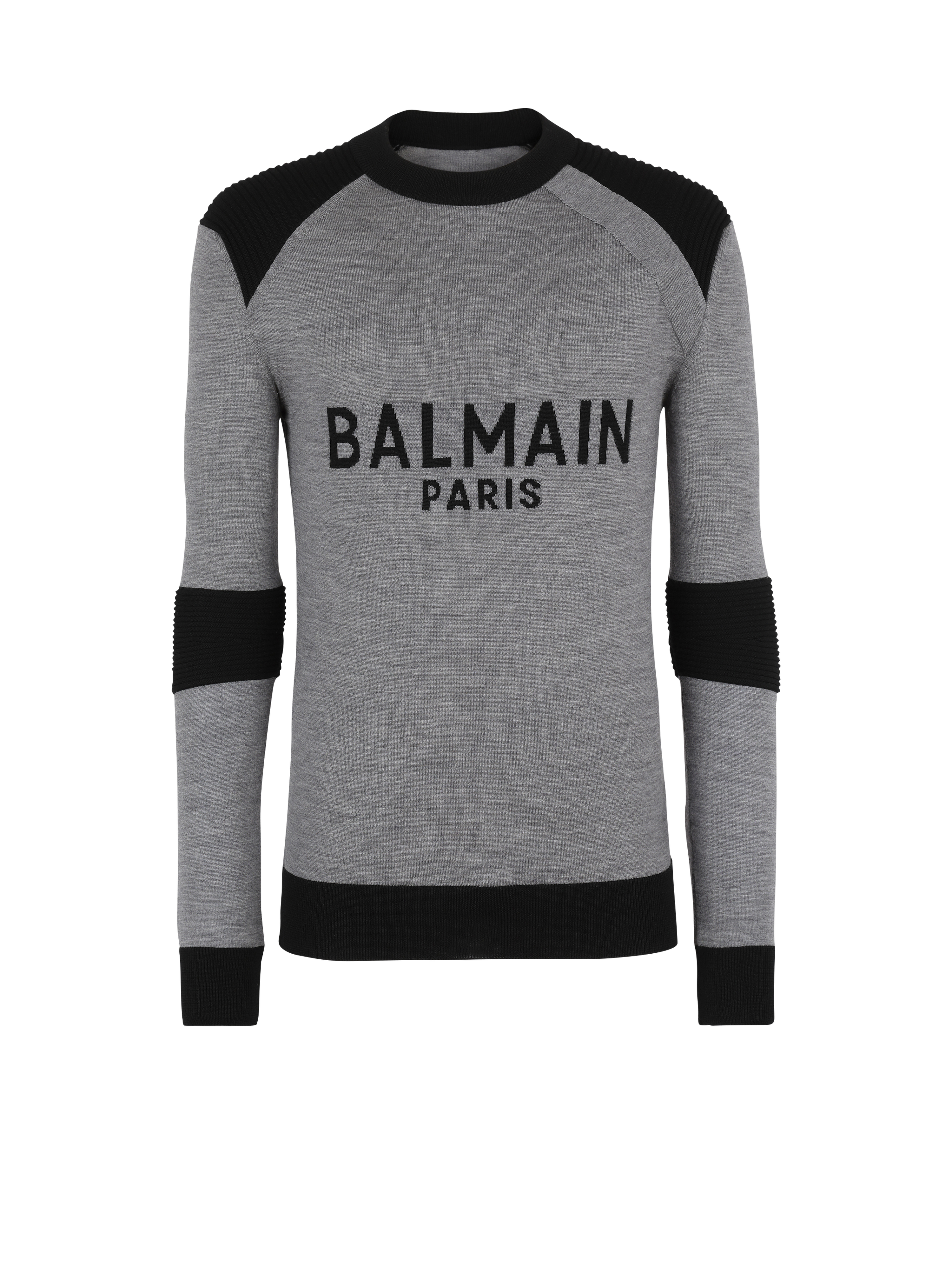 Pull en laine à logo Balmain Paris, gris