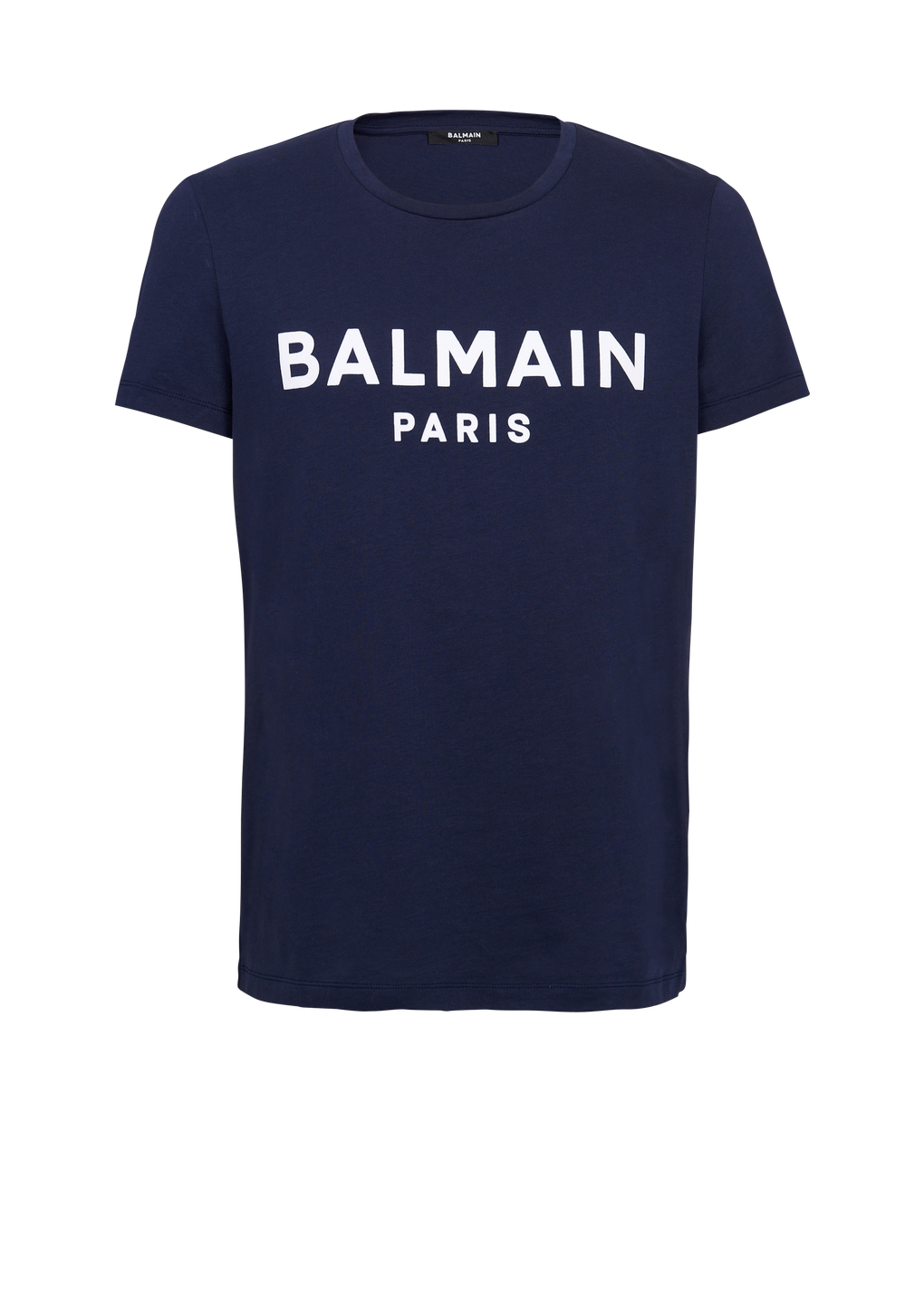 T-shirt en coton floqué logo Balmain Paris, bleu marine, hi-res