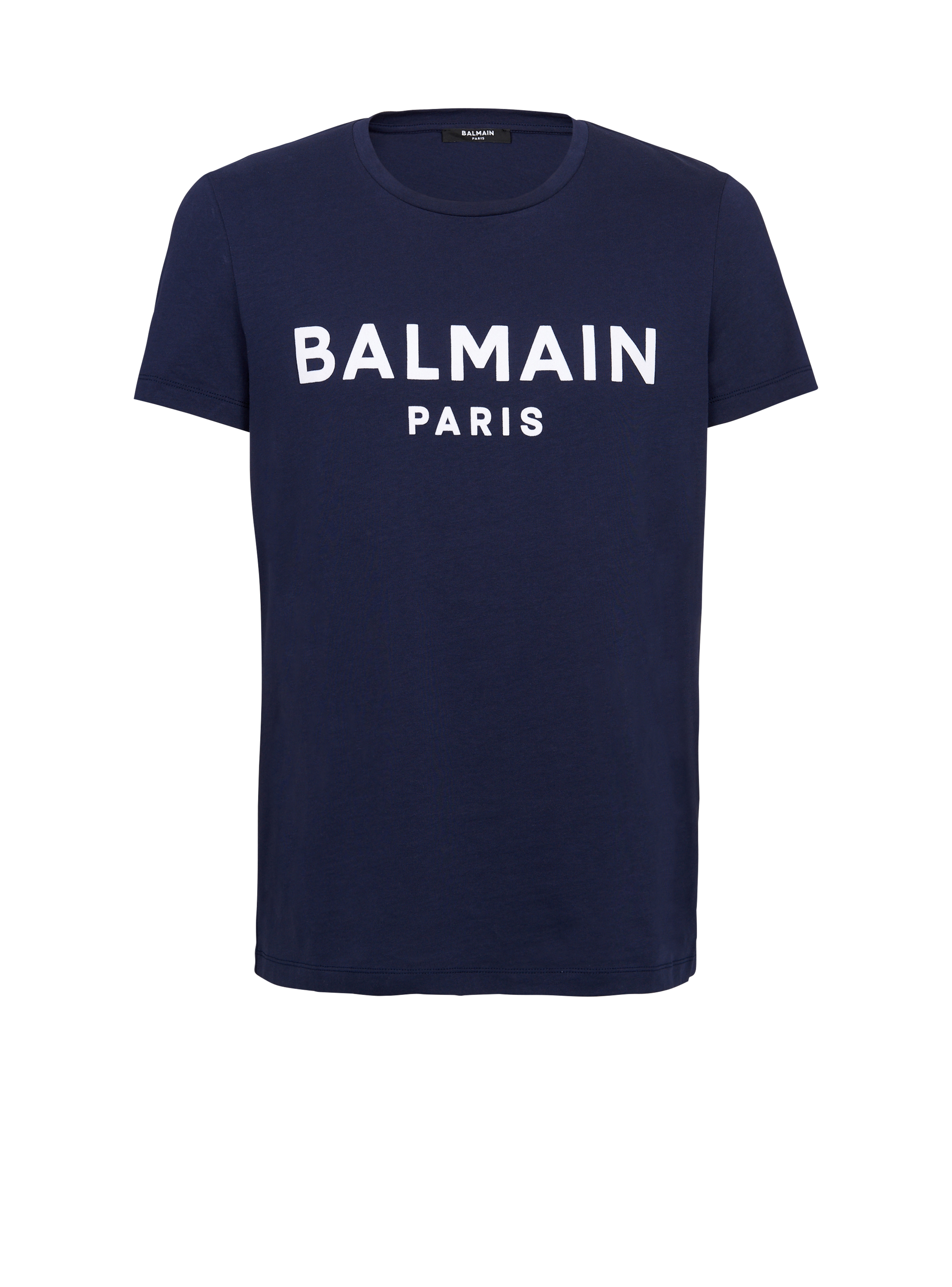 T-shirt en coton floqué logo Balmain Paris, bleu marine