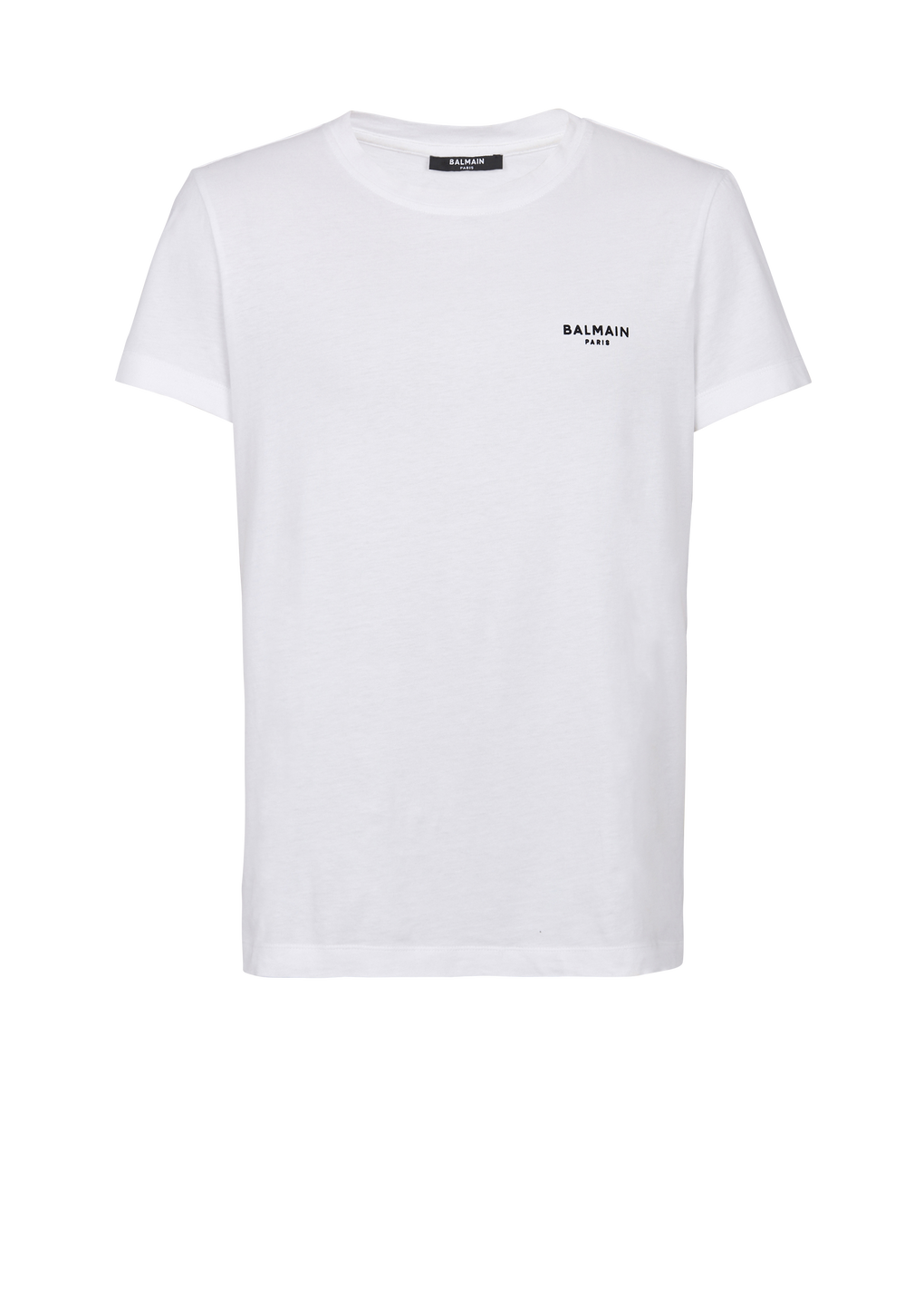T-shirt en coton floqué petit logo Balmain Paris, blanc, hi-res