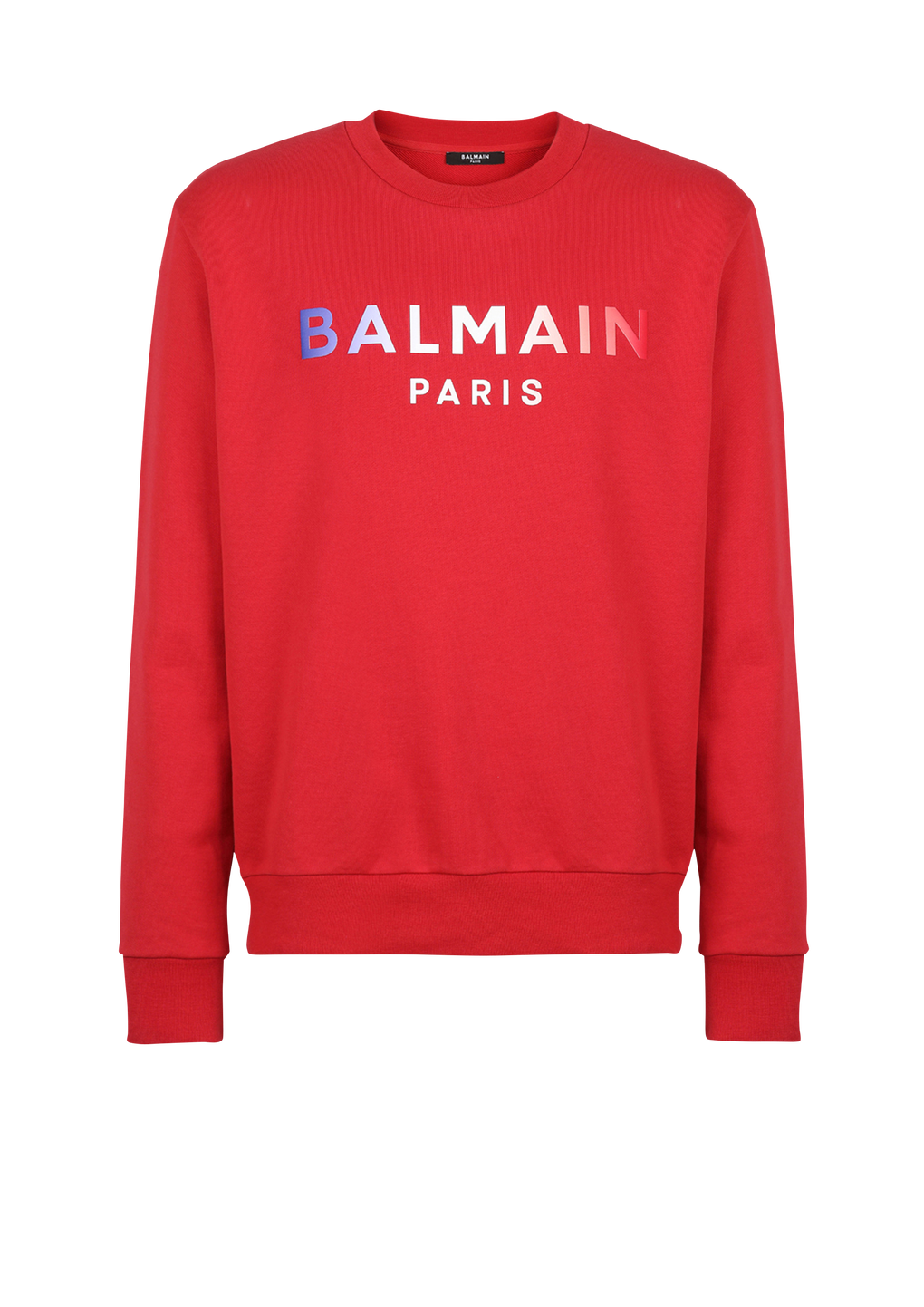 HIGH SUMMER CAPSULE - Sweat en coton imprimé tie and die logo Balmain Paris, rouge, hi-res