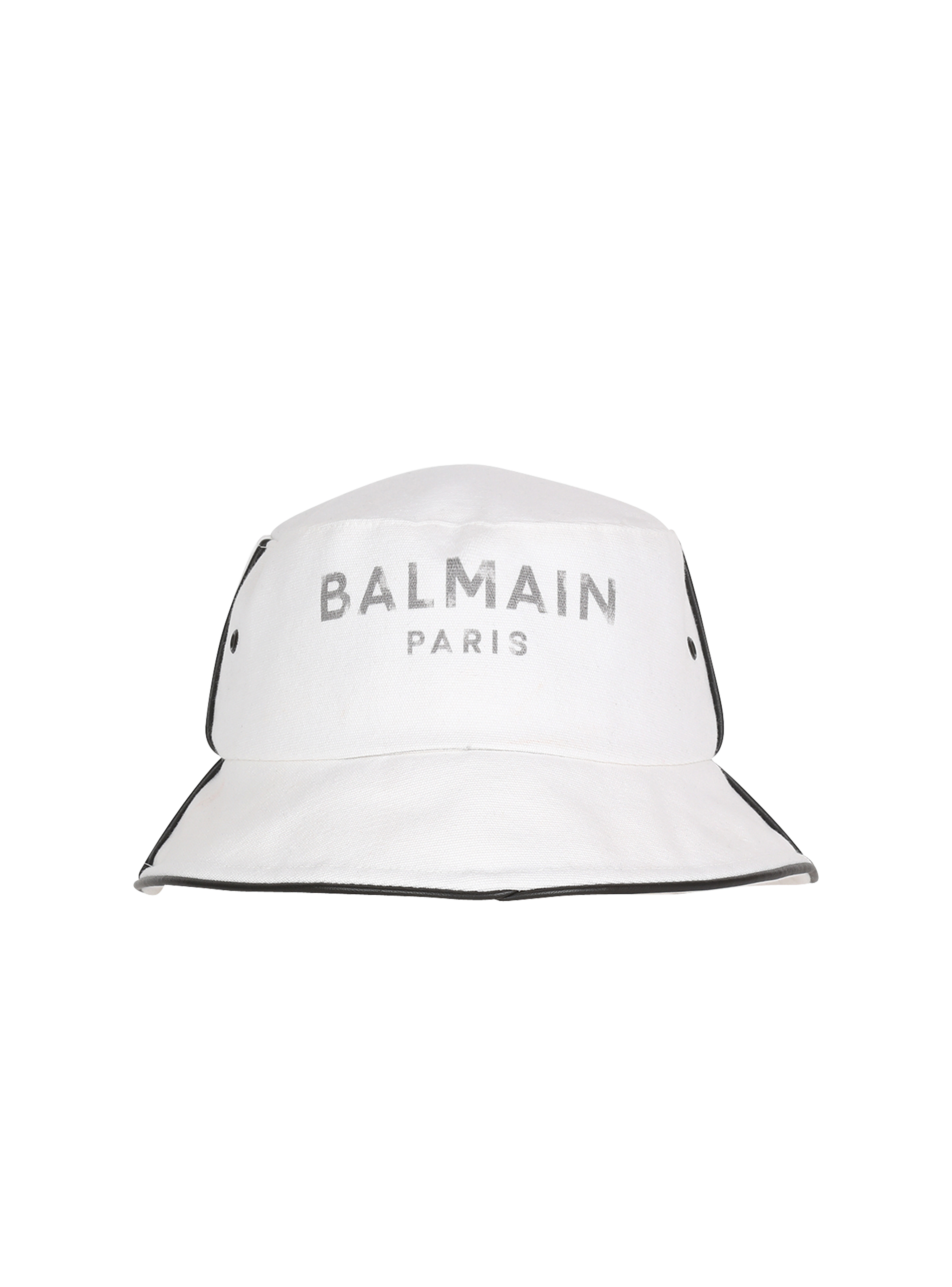 Chapeau bob B-Army en coton et cuir avec logo Balmain, blanc