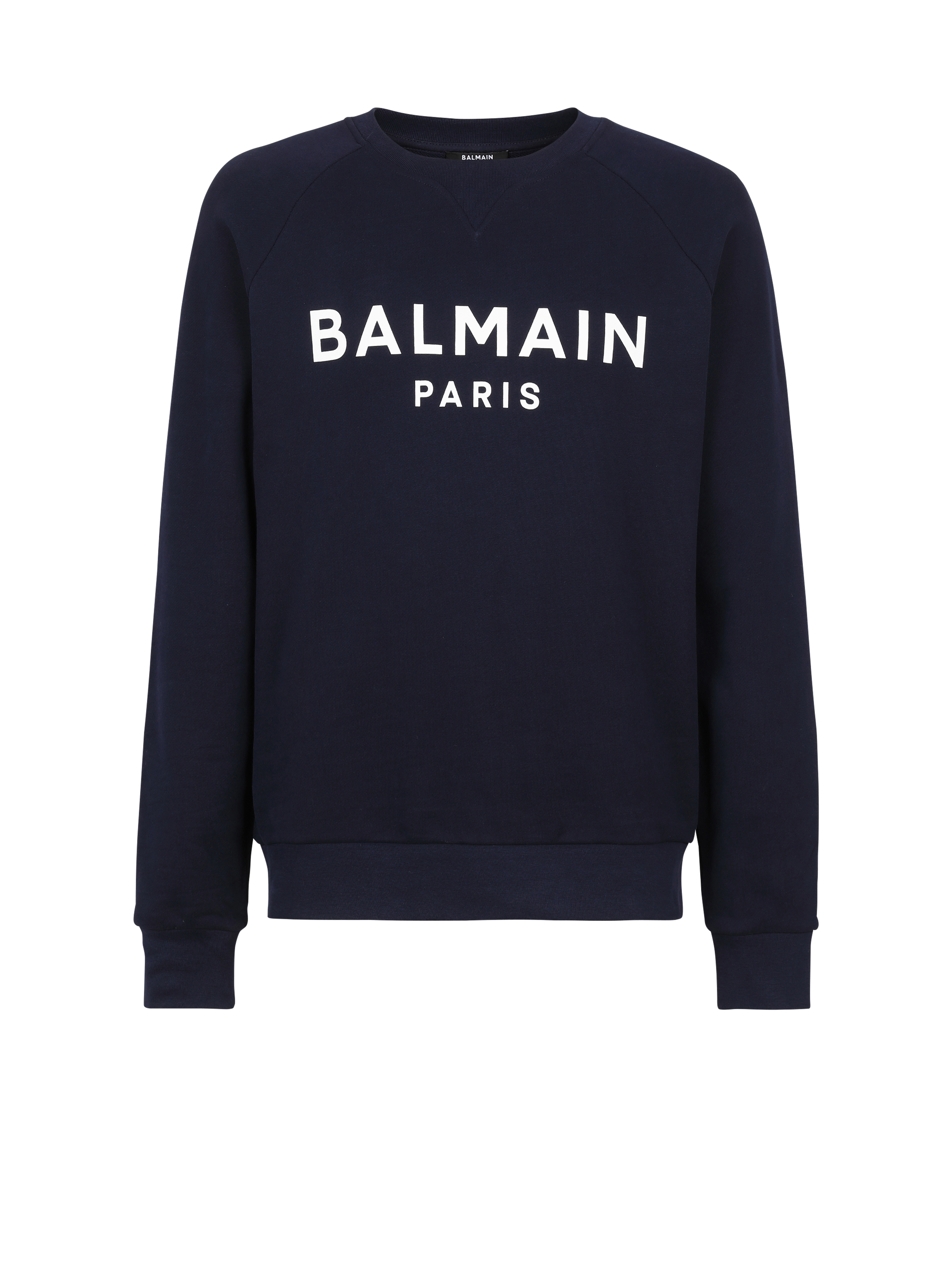 Sweat en coton floqué logo Balmain Paris, bleu marine