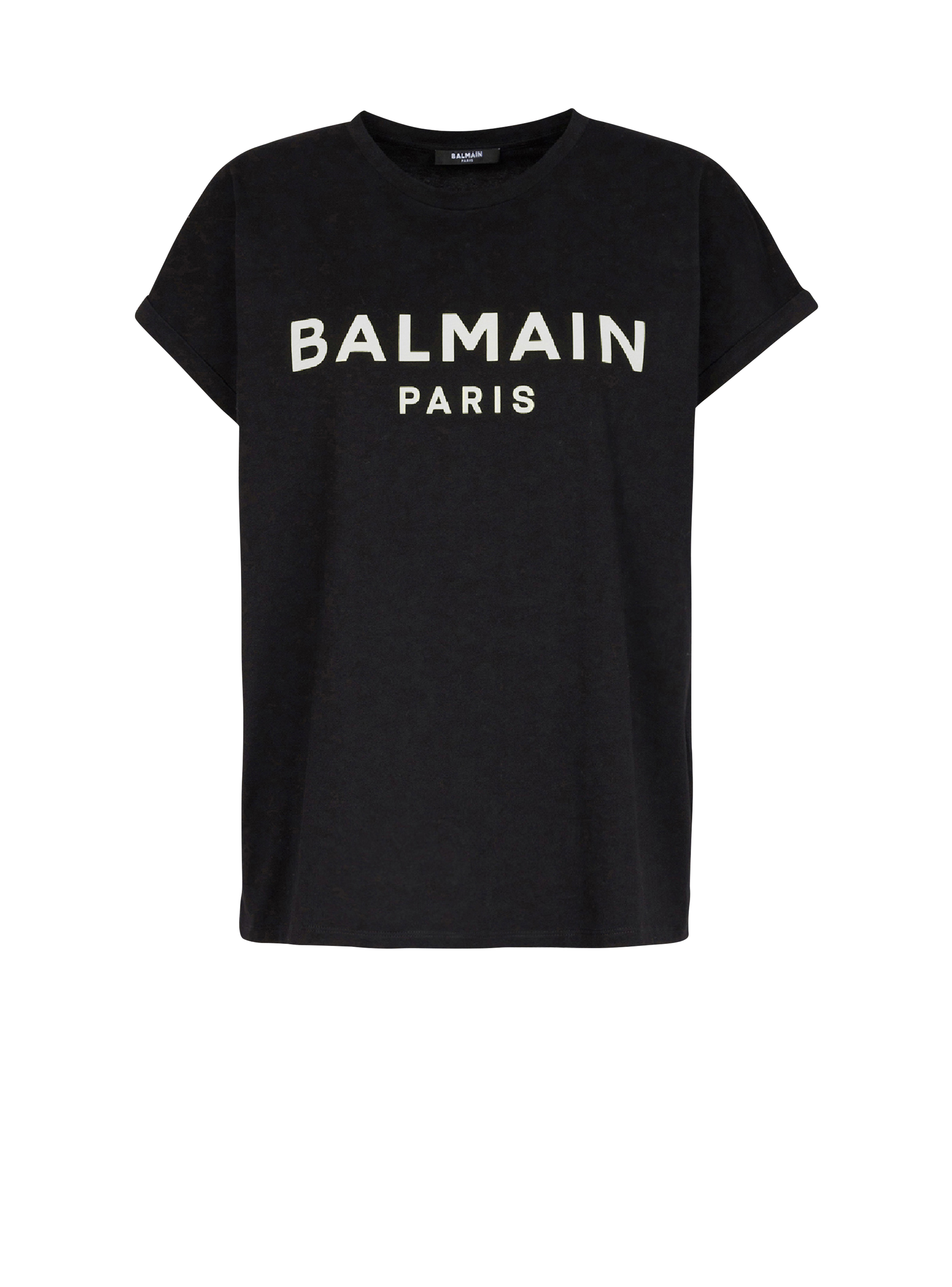 T-shirt en coton éco-design imprimé logo Balmain, noir