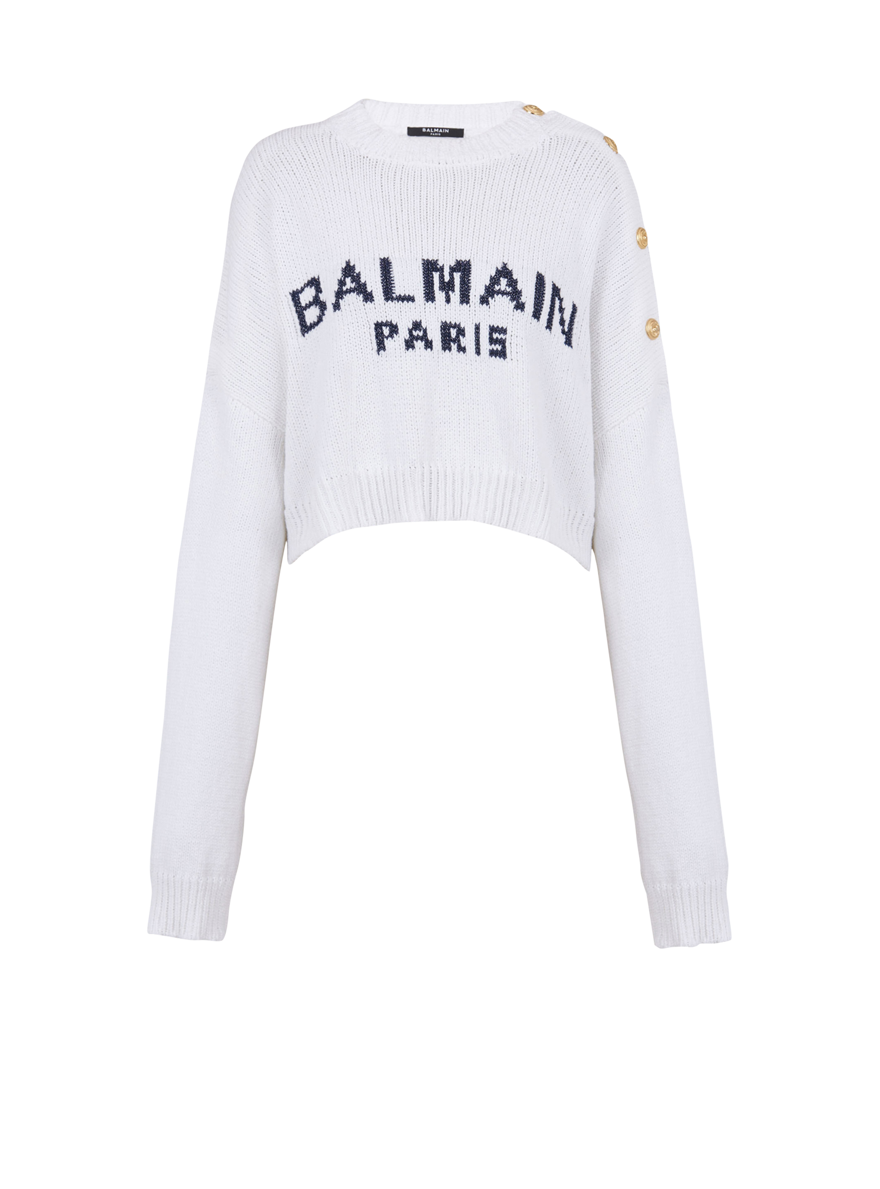HIGH SUMMER CAPSULE - Pull court en maille avec logo Balmain, blanc