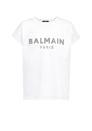 T-shirt en coton avec logo à strass Balmain