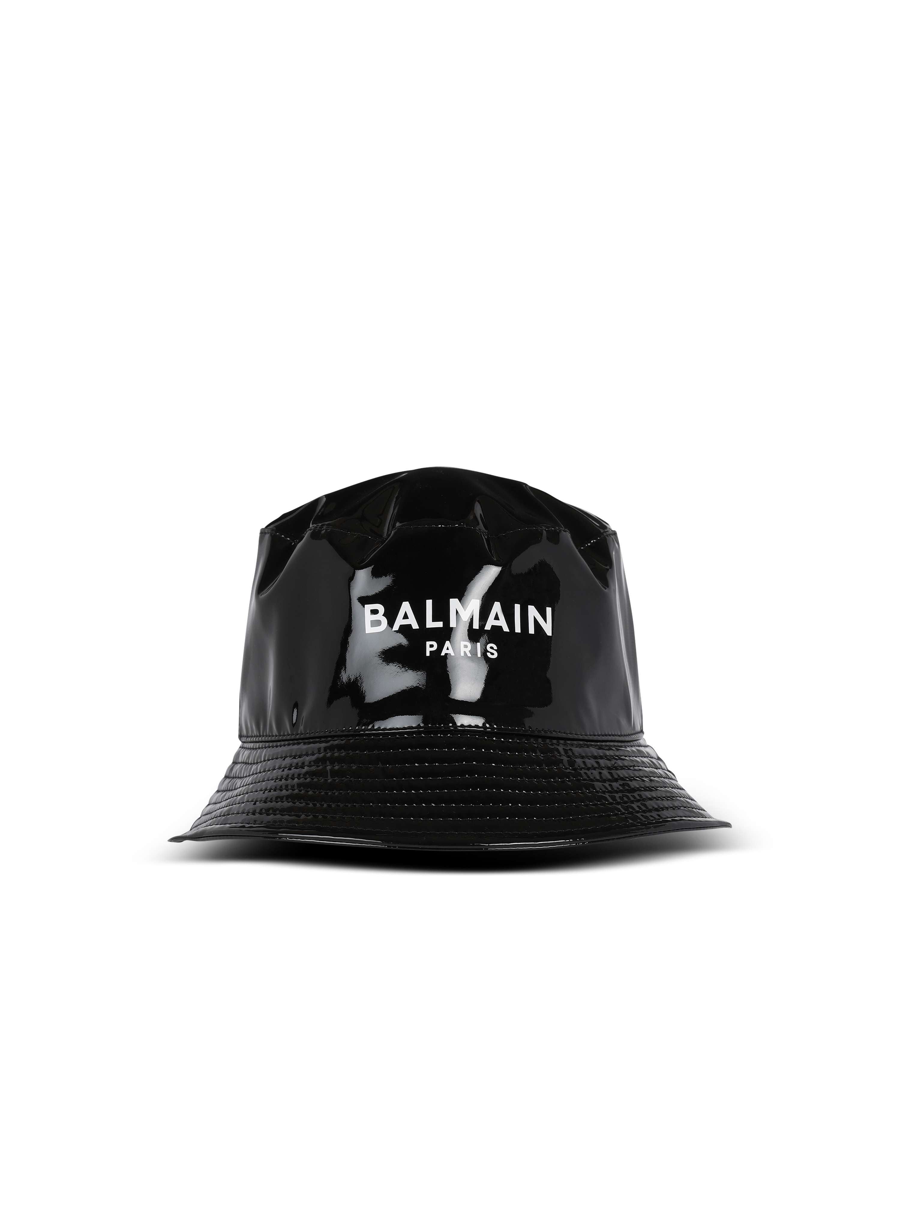 Chapeau bob en vinyle avec logo Balmain, noir