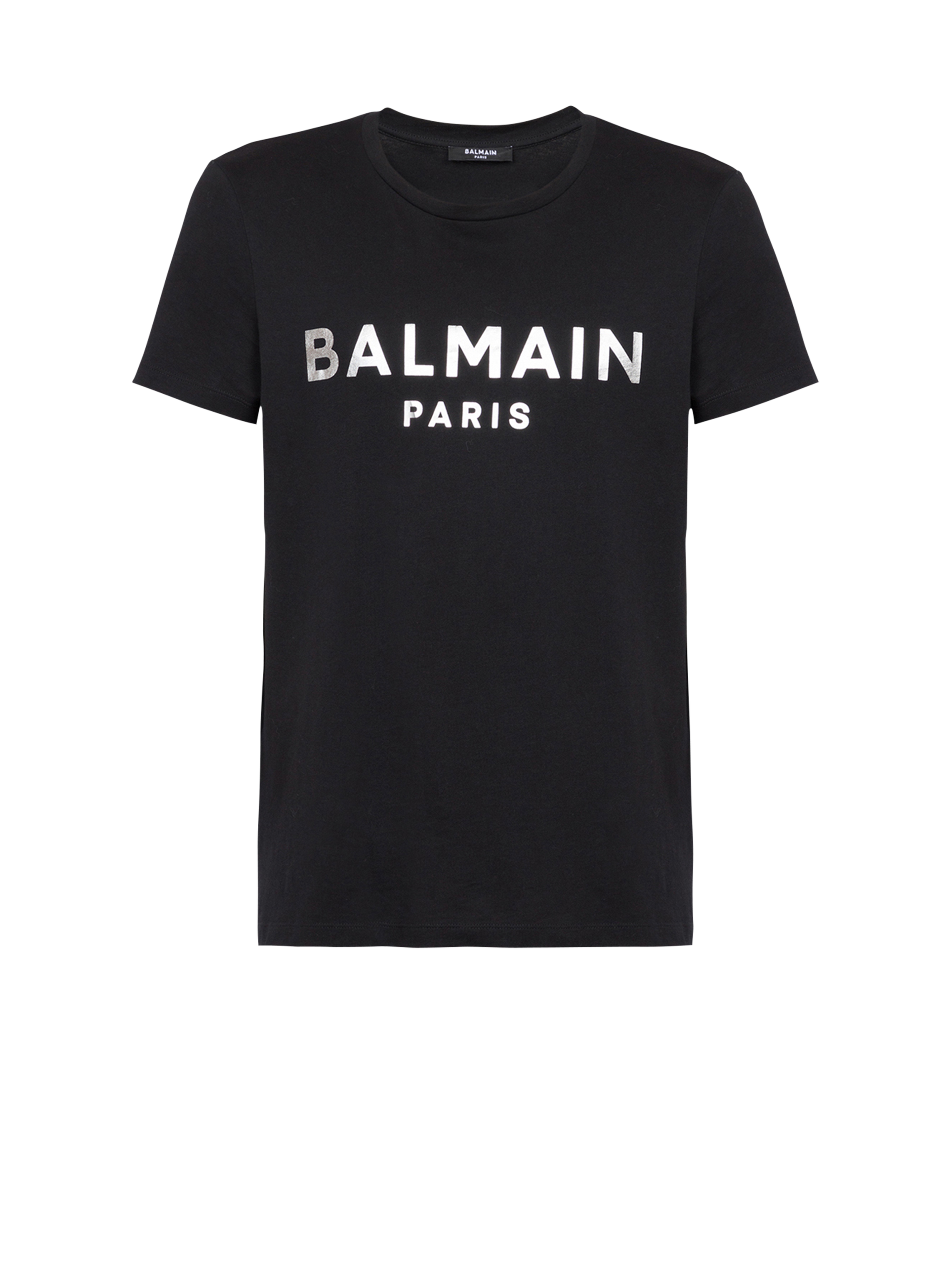 T-shirt en coton imprimé logo Balmain Paris, argent