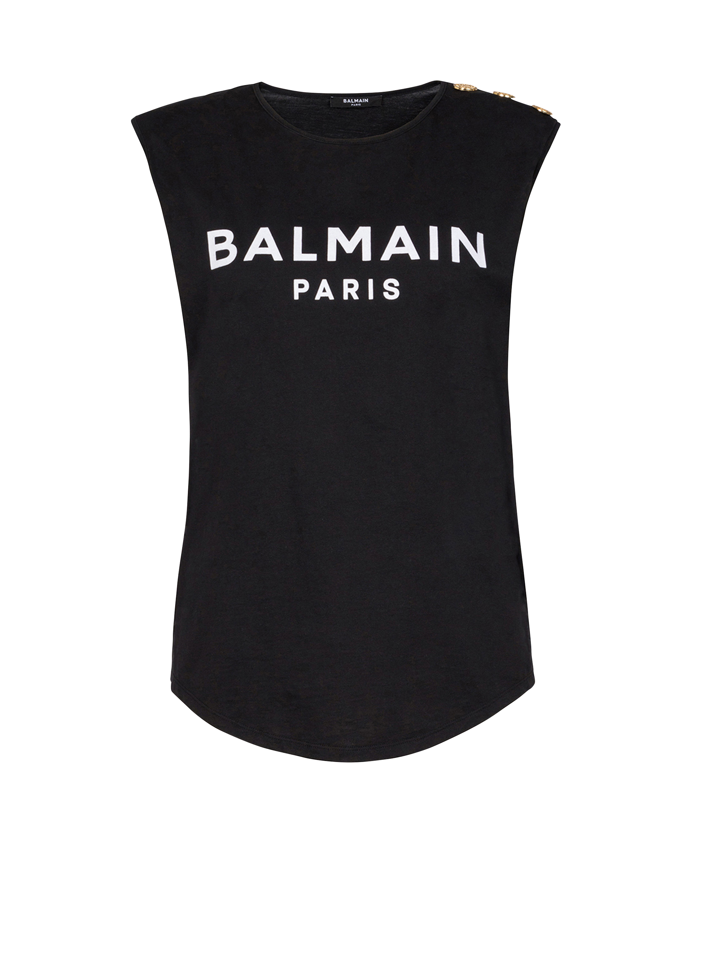 T-shirt en coton imprimé logo Balmain, noir