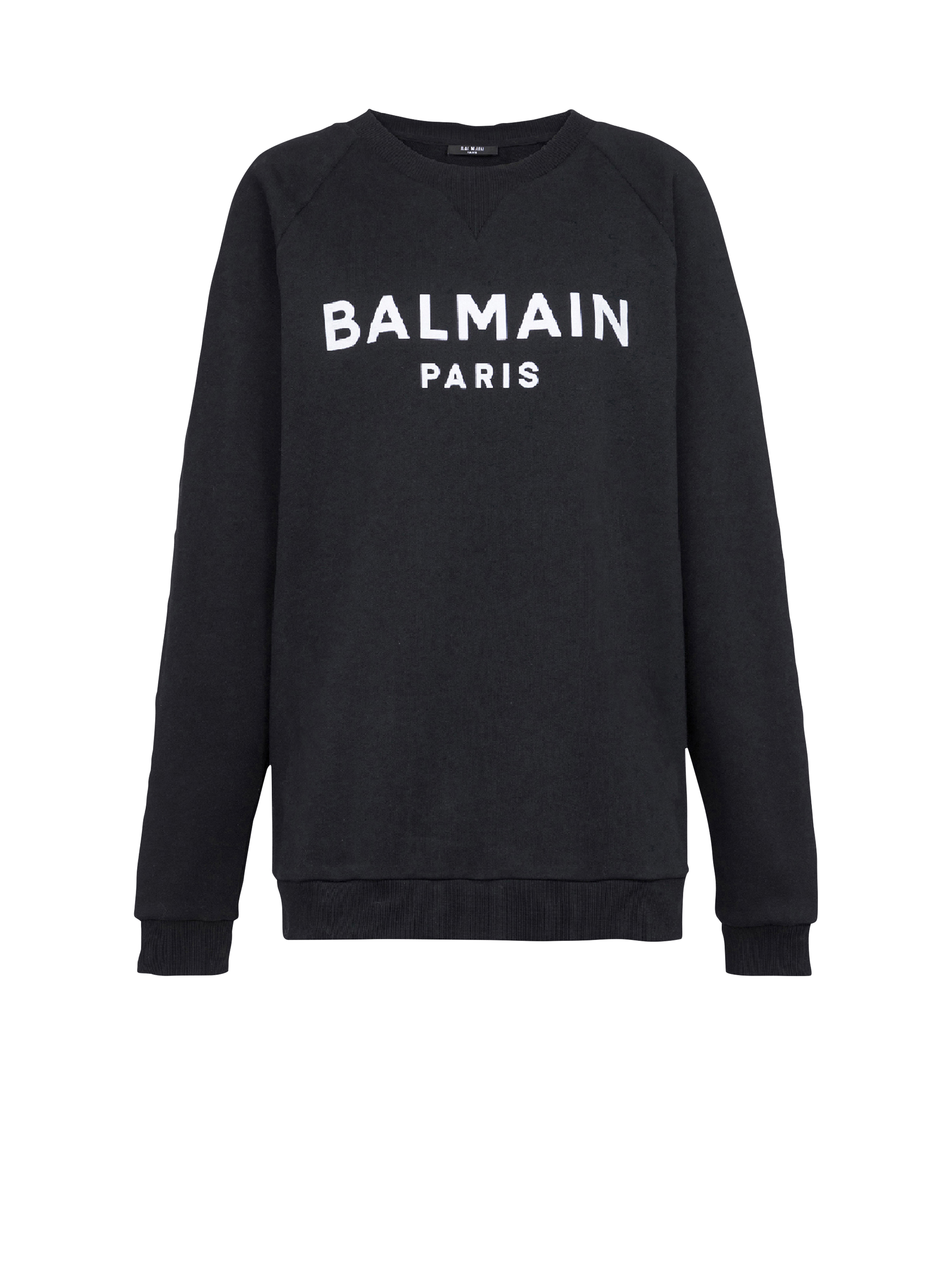 Sweat en coton avec logo imprimé Balmain, noir