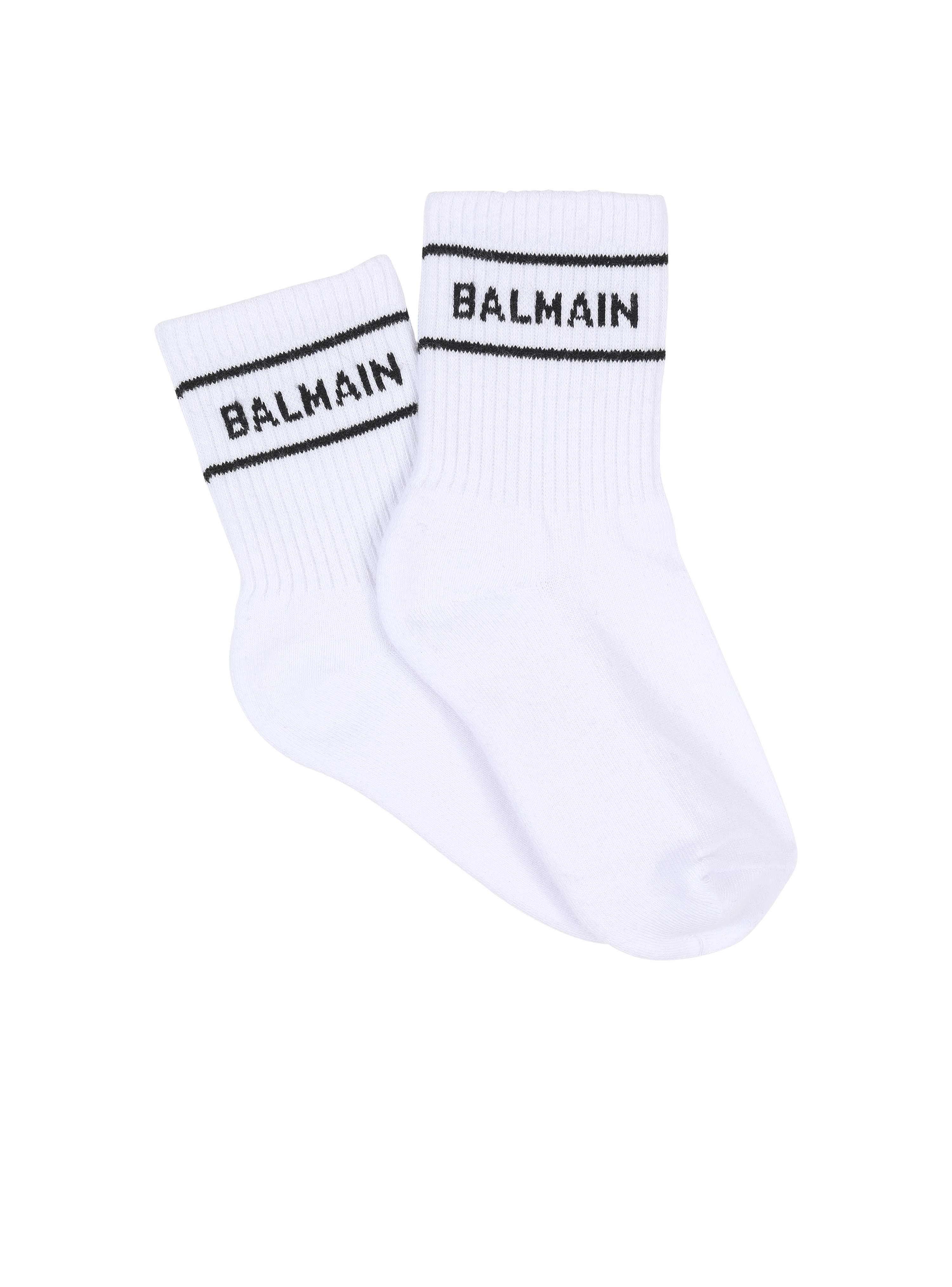 Chaussettes en coton à logo Balmain, blanc