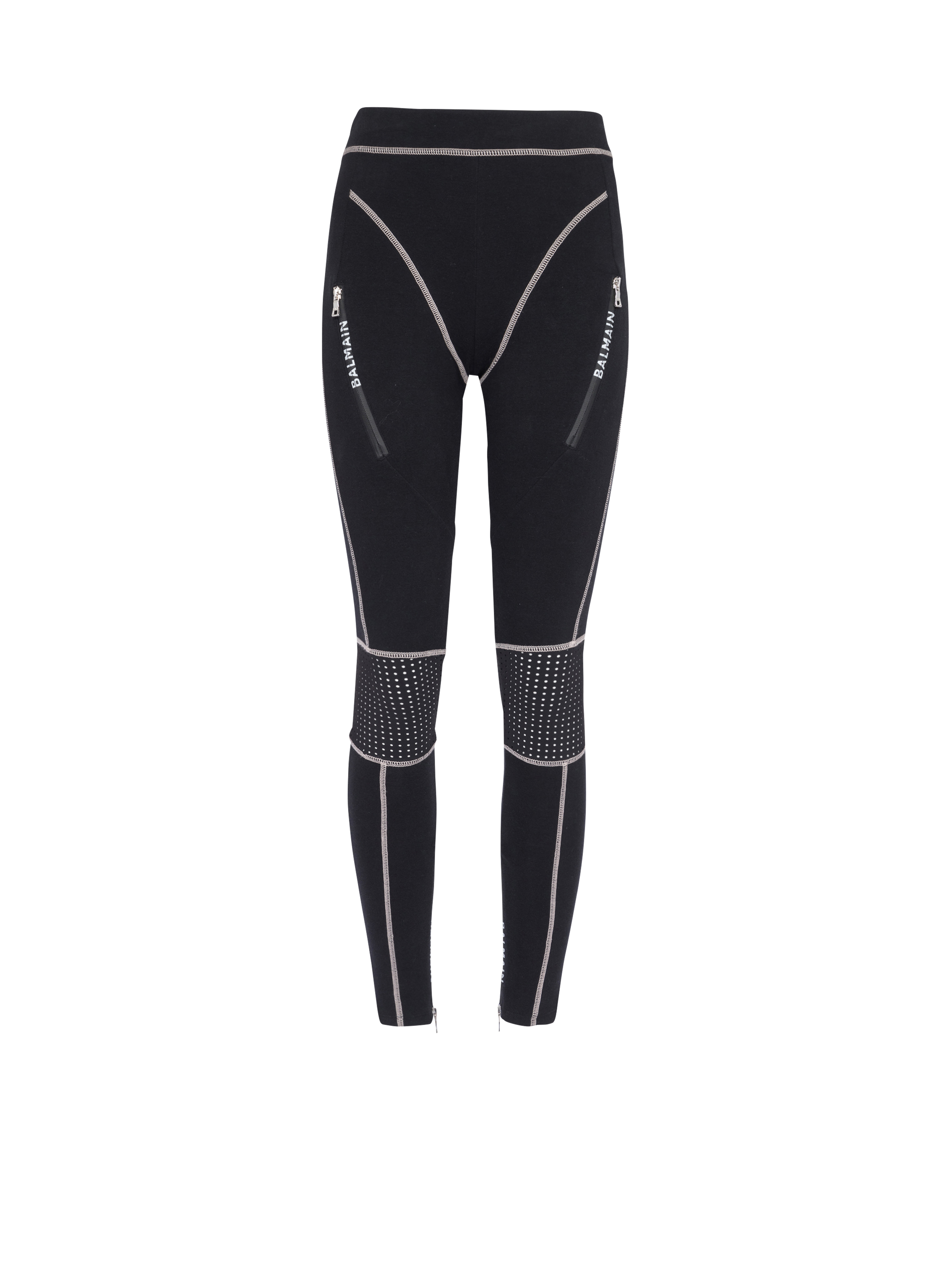 Leggings en jersey monogramme Balmain, noir