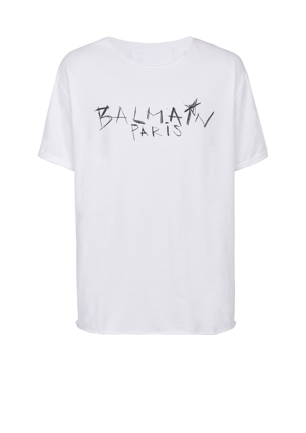T-shirt en coton imprimé logo graffiti Balmain Paris, blanc, hi-res