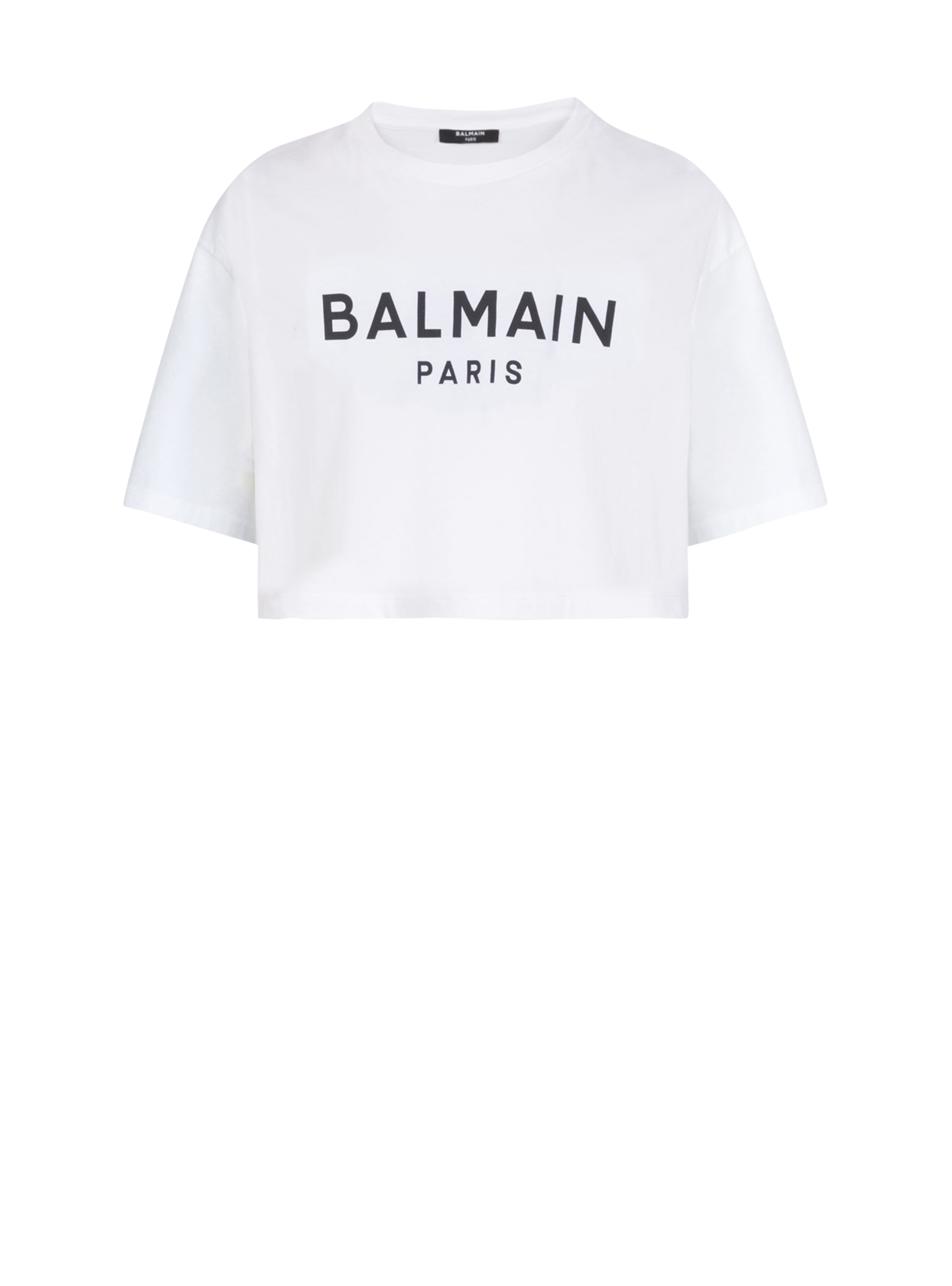 T-shirt court en coton imprimé logo Balmain, blanc