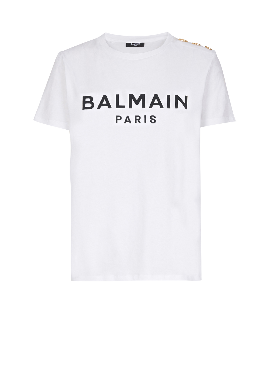 T-shirt en coton imprimé logo Balmain, blanc, hi-res