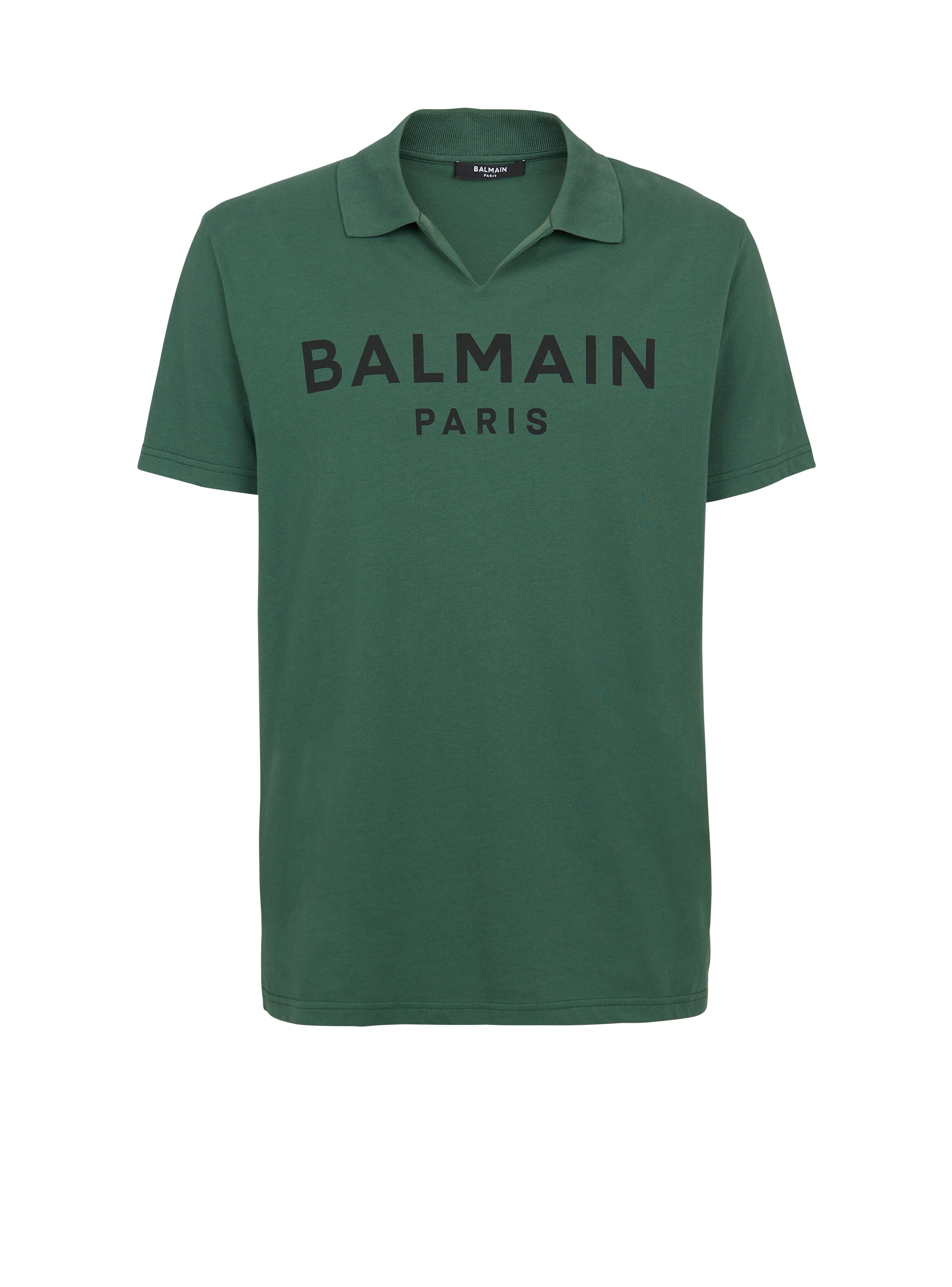 Polo en coton imprimé logo Balmain noir, vert