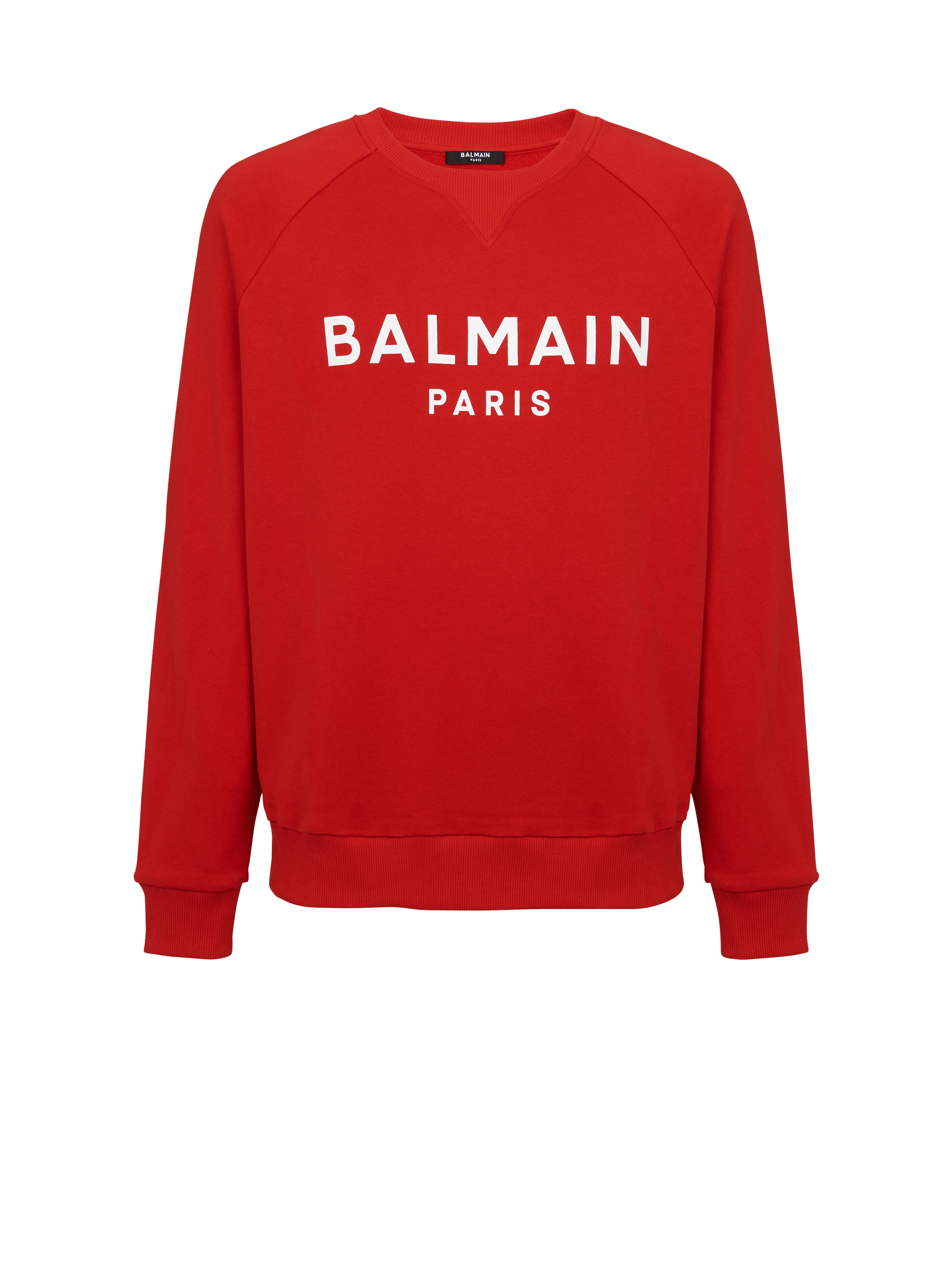 Sweat en coton floqué logo Balmain Paris, rouge