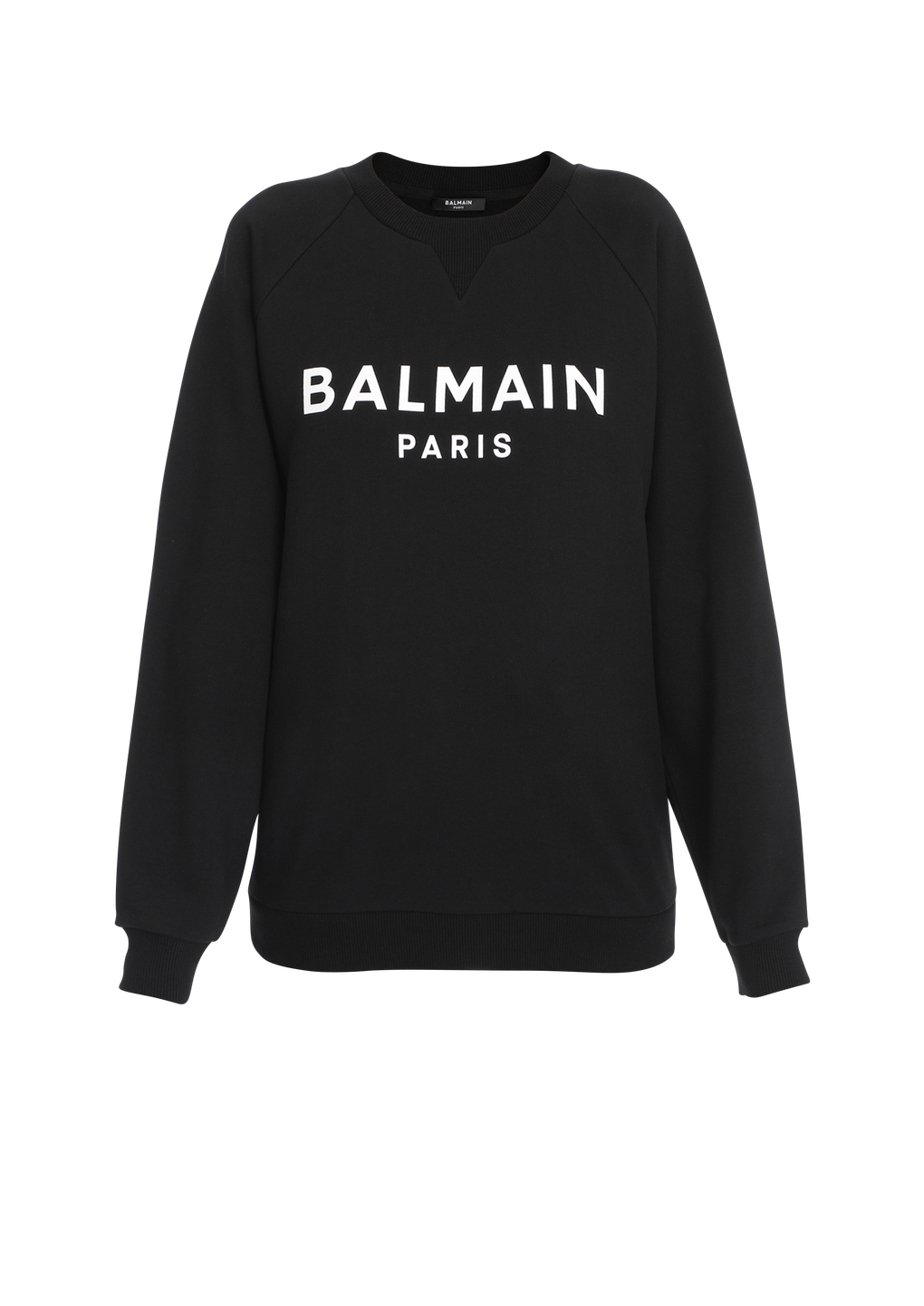 Sweat en coton avec logo imprimé Balmain, noir, hi-res