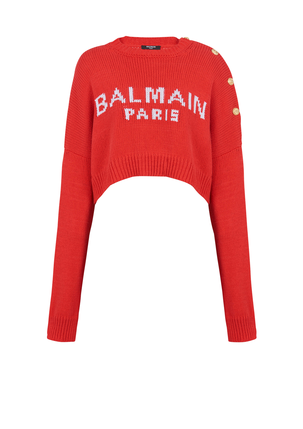 HIGH SUMMER CAPSULE - Pull court en maille avec logo Balmain, rouge, hi-res