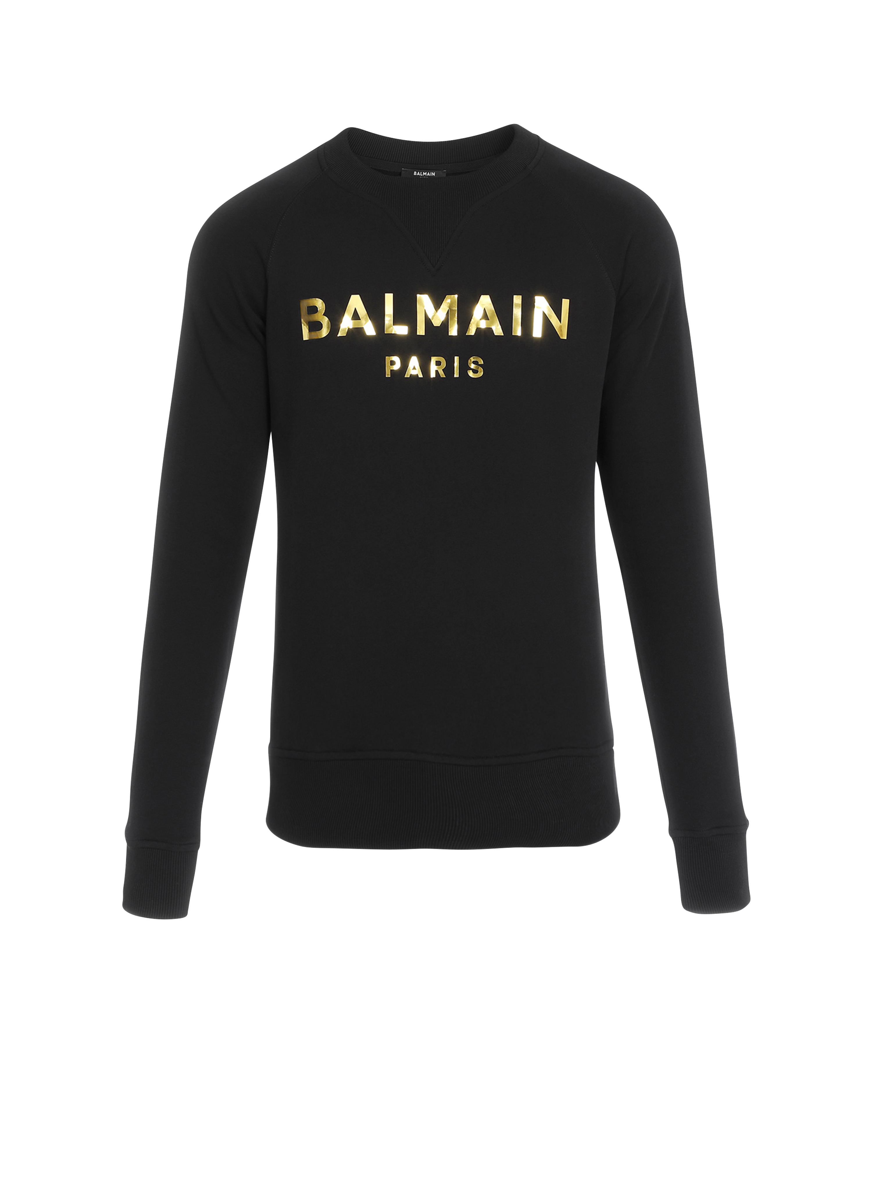 Sweat en coton éco-design imprimé logo Balmain, or