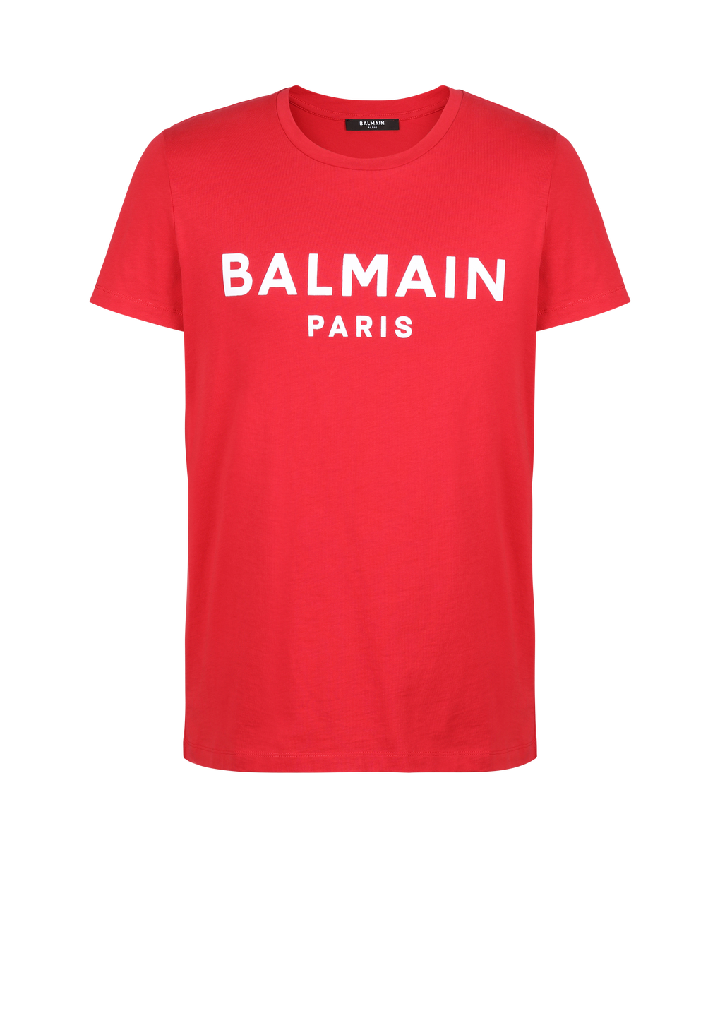 T-shirt en coton floqué logo Balmain Paris, rouge, hi-res