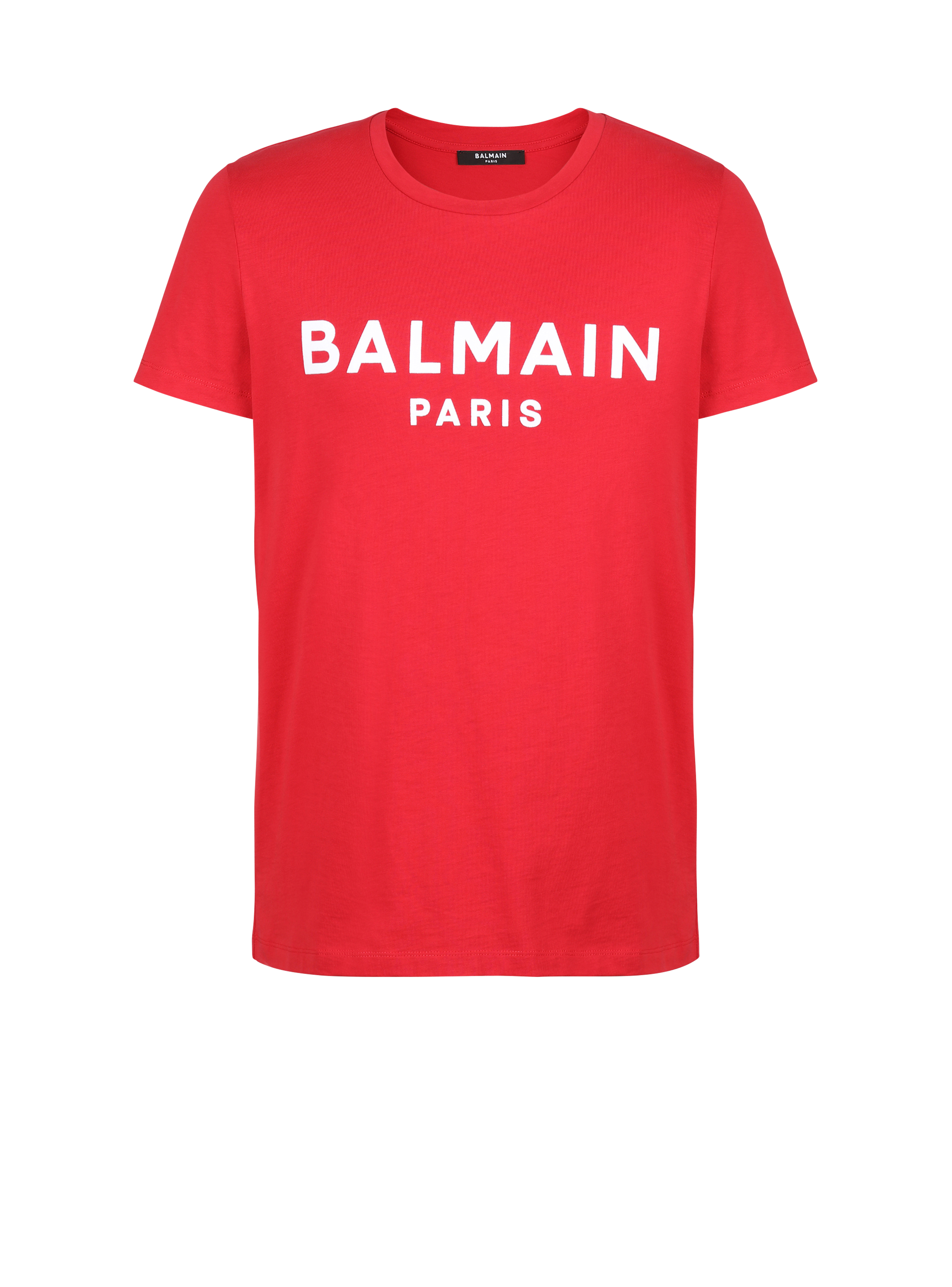 T-shirt en coton floqué logo Balmain Paris, rouge