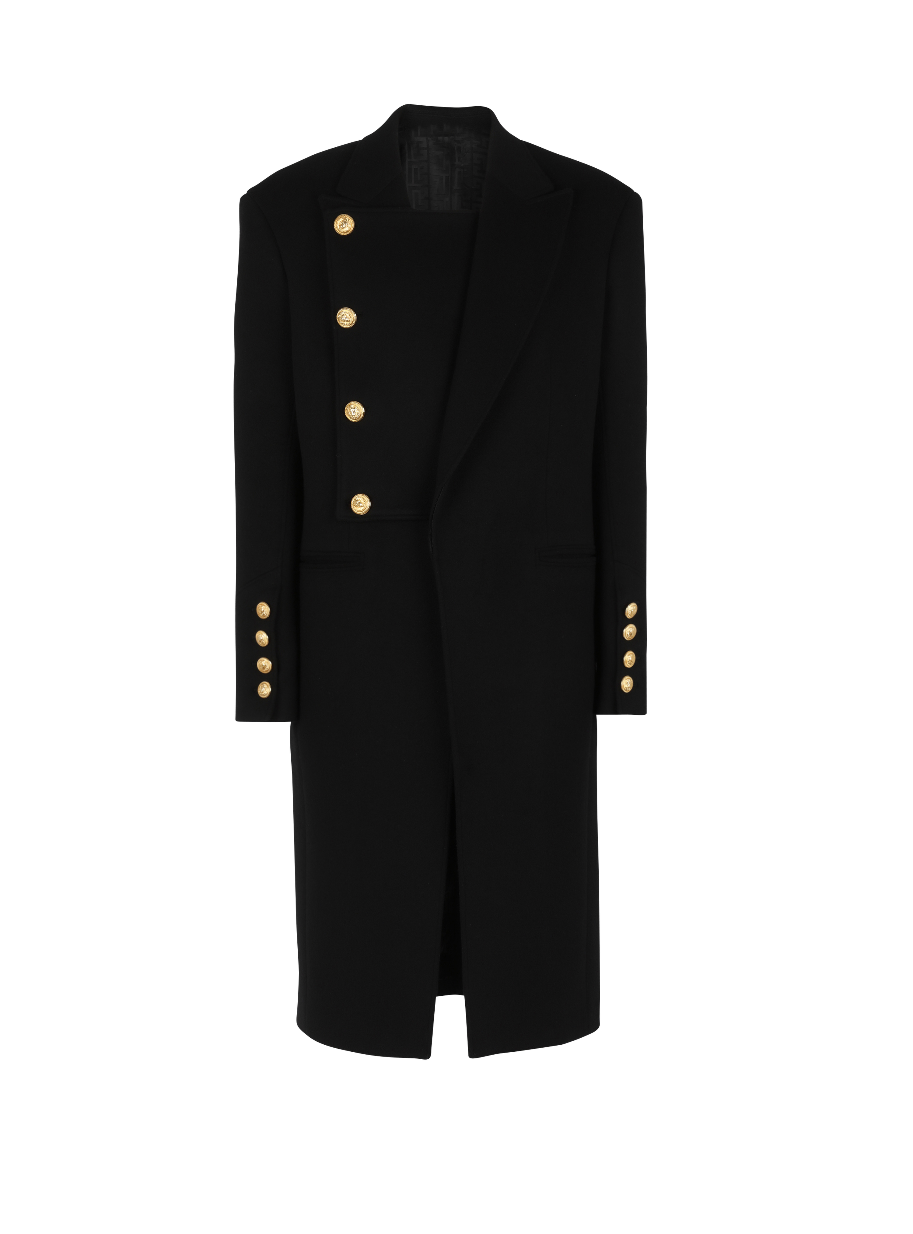 Unisexe - Manteau quatre boutons en laine à plastron amovible, noir