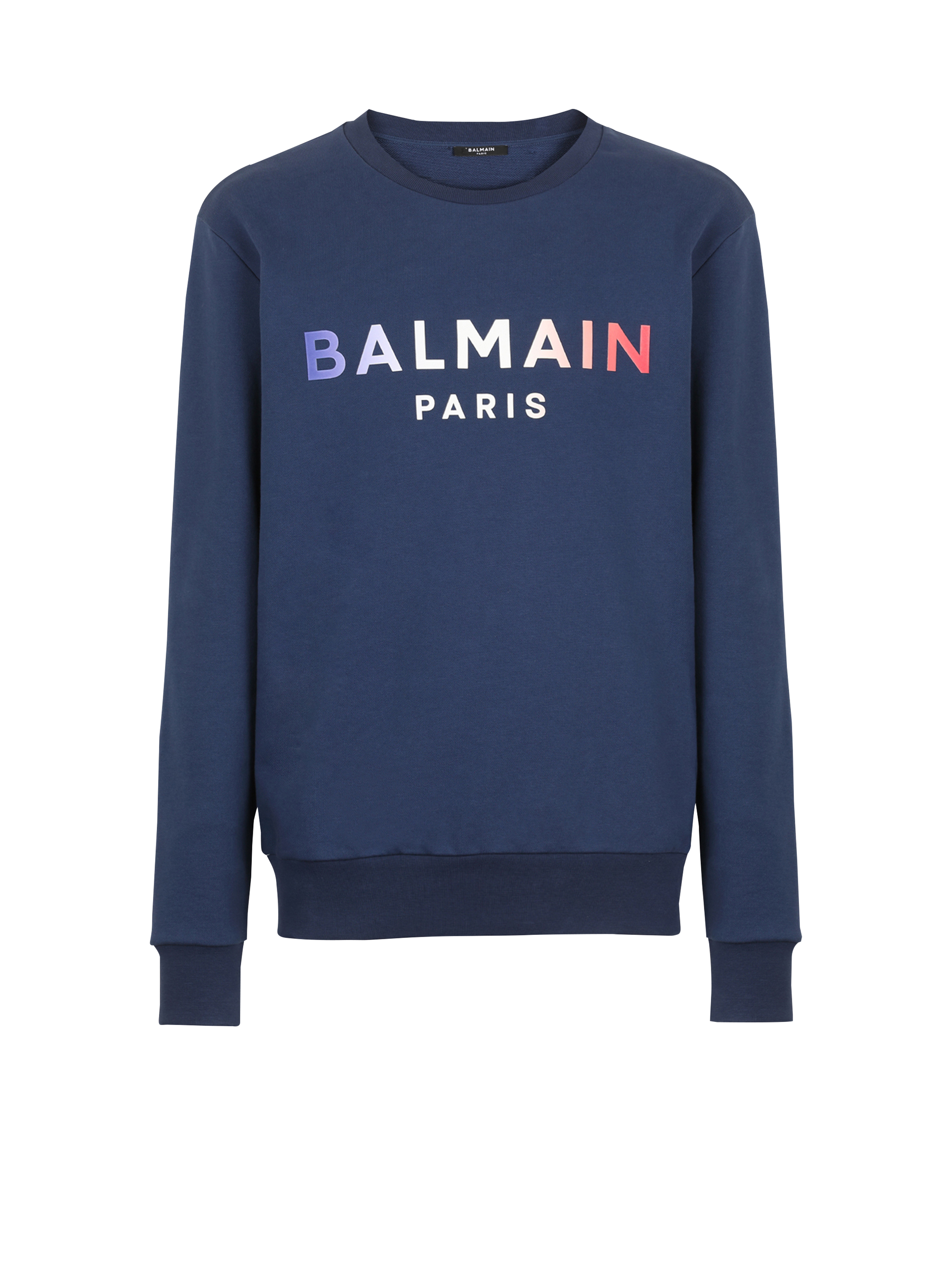 HIGH SUMMER CAPSULE - Sweat en coton imprimé tie and die logo Balmain Paris, bleu marine