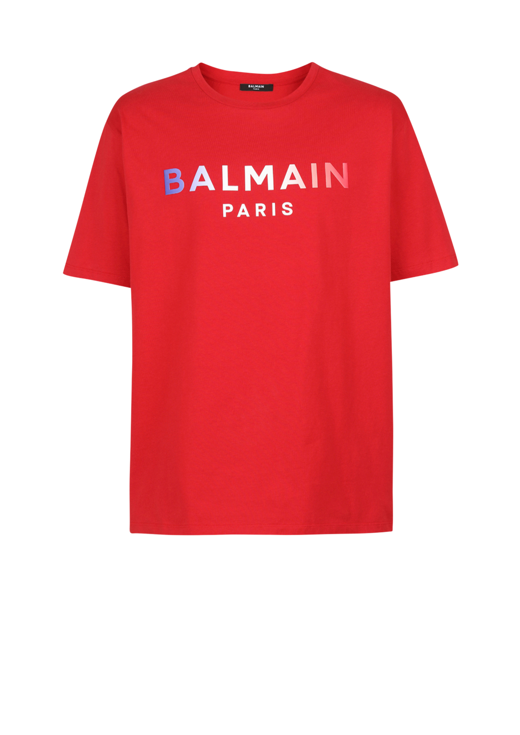 HIGH SUMMER CAPSULE - T-shirt en coton imprimé tie and dye logo Balmain Paris, rouge, hi-res